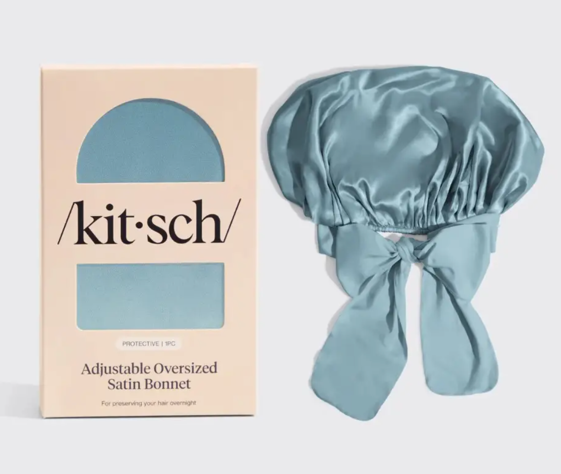 Kitsch - Adjustable Oversized Satin Bonnet (Haze Blue)