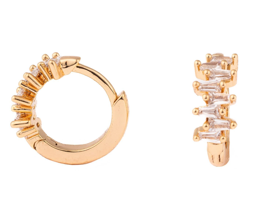 Michelle McDowell - Gold Baguette Rhinestone Hoop Earrings