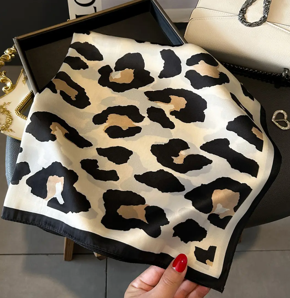 Kassi - Leopard Print Satin Like Square Scarf