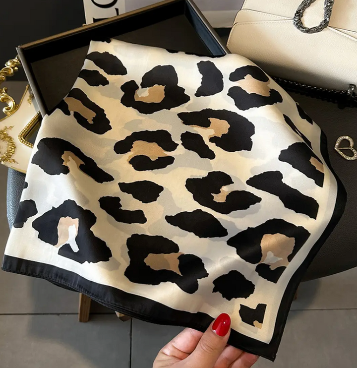 Kassi - Leopard Print Satin Like Square Scarf