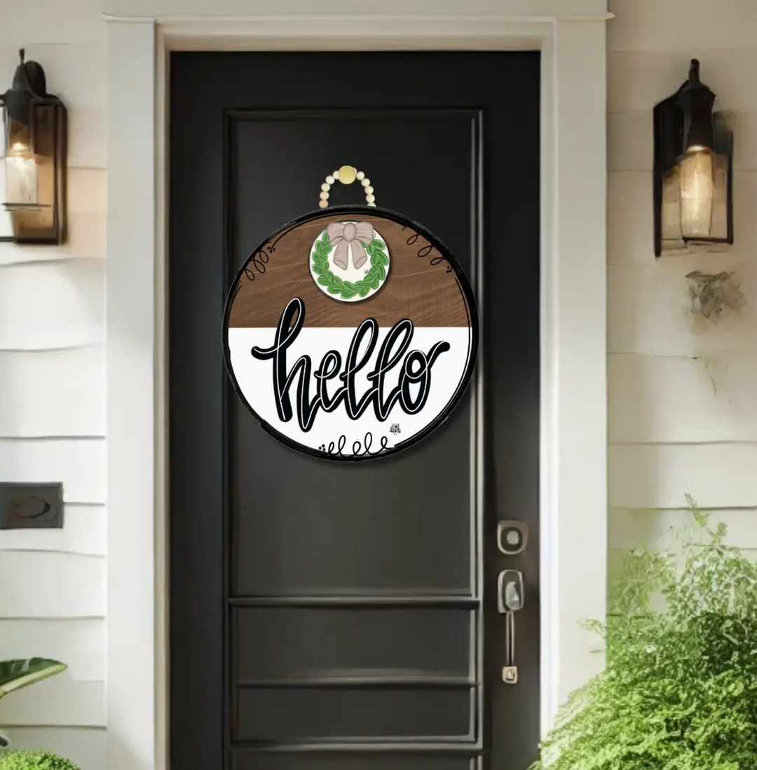 Door Hanger - Classic Stain "Hello" Sign