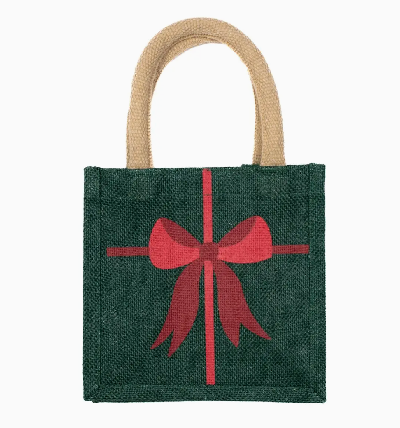 Petite Tote Bag - Dark Green/Red Christmas Bow 7x7x5