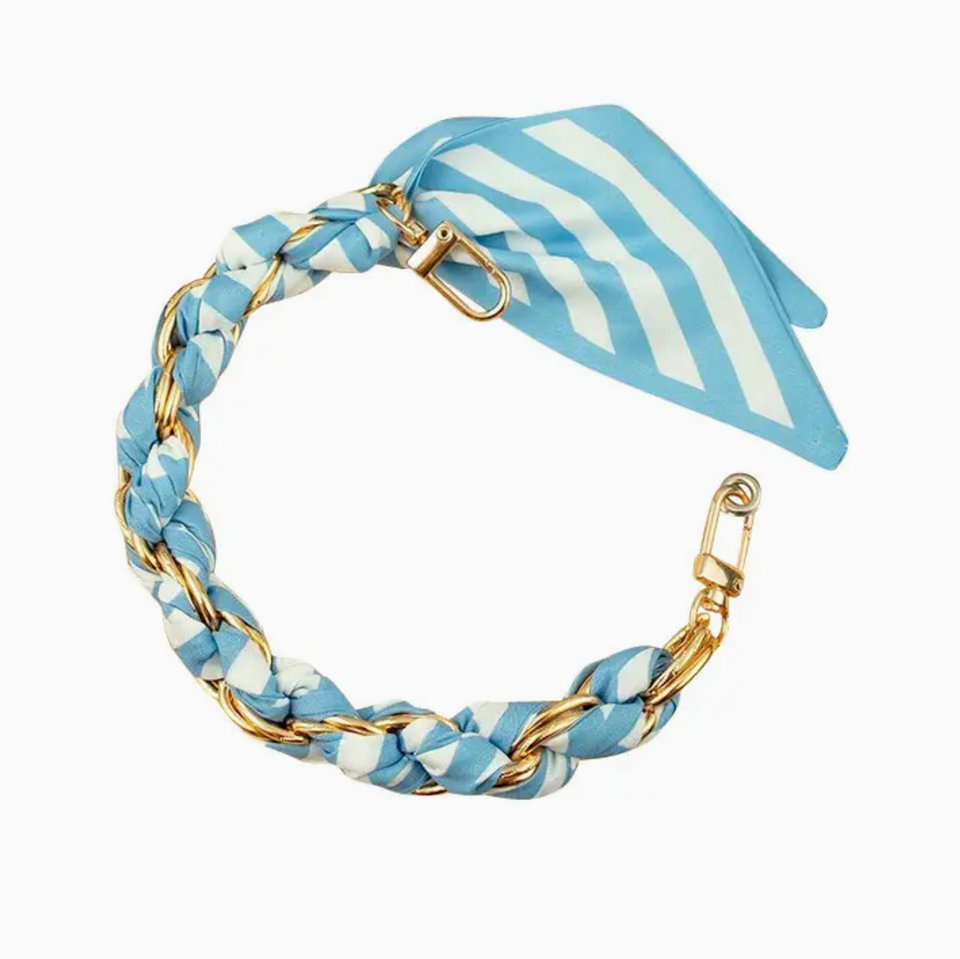 Alicia - Blue Striped Scarf Chain Purse/Phone Strap
