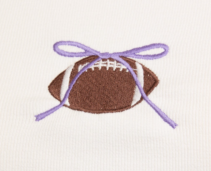 Leslie - Football Tee with Purple Bow