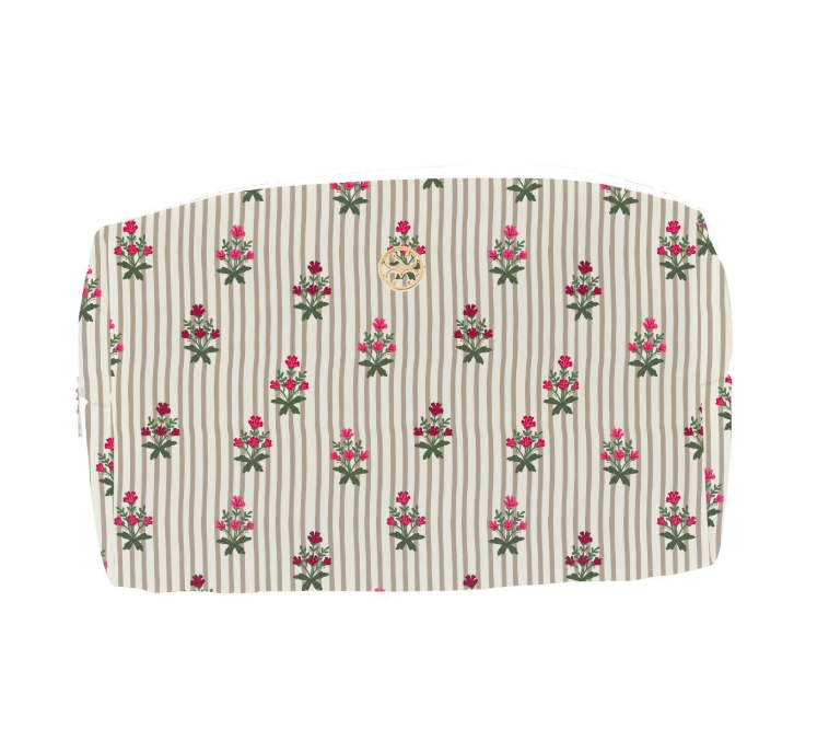 Floral Striped Cosmetic Zipper Pouch