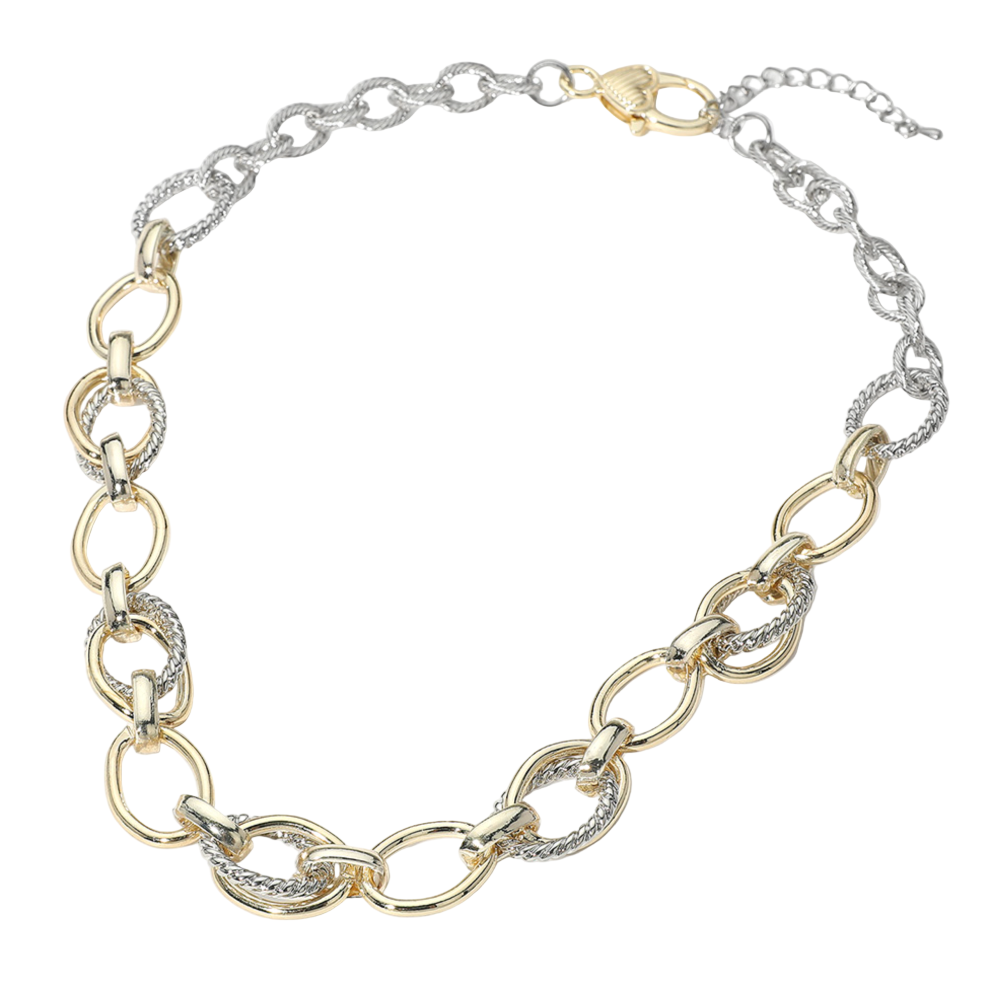 Sophie - Two Tone Textured Chunky Oval Link Necklace
