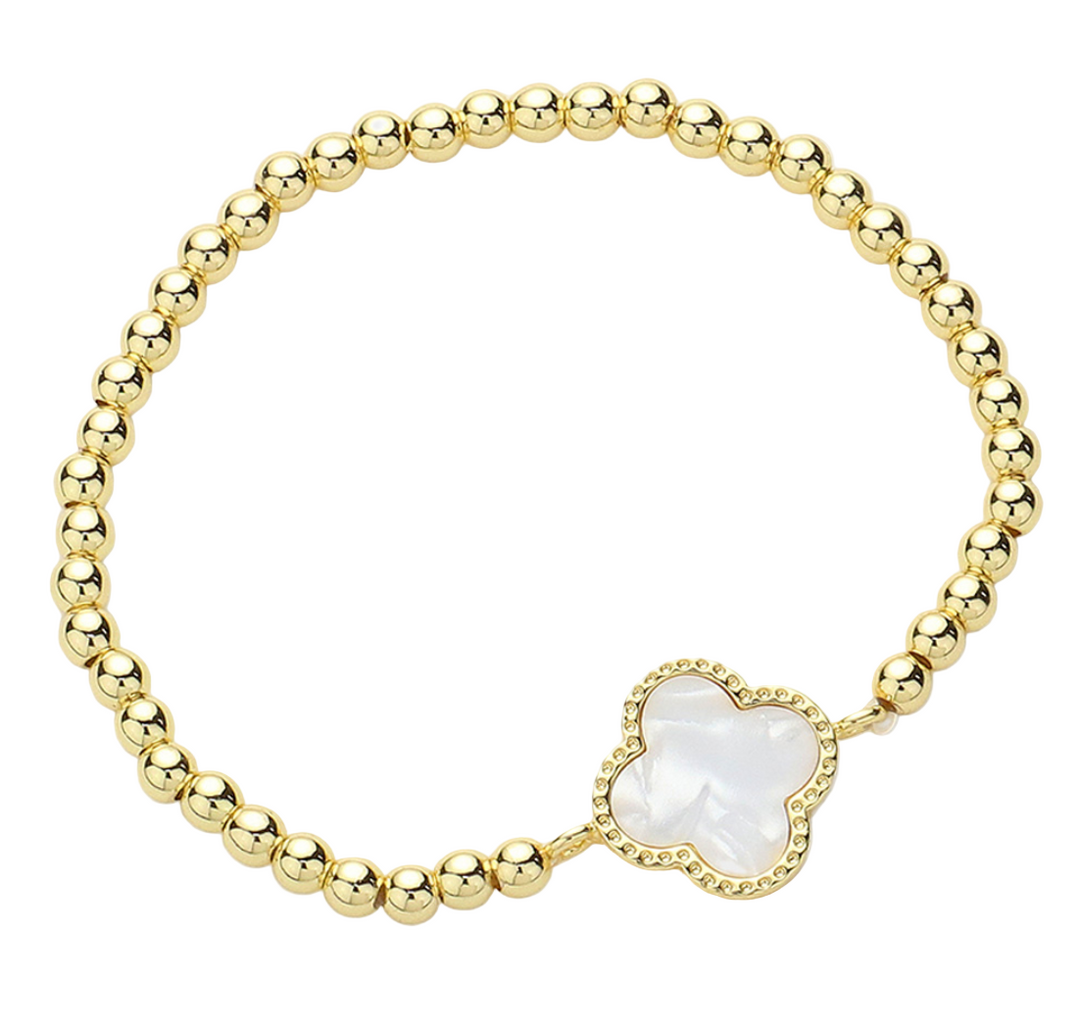Dawn - Clover Beaded Bracelet (Pearl)