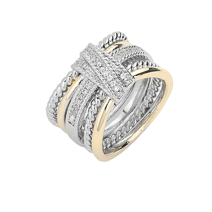 Remi - Two Tone CZ Paved Crossover Ring