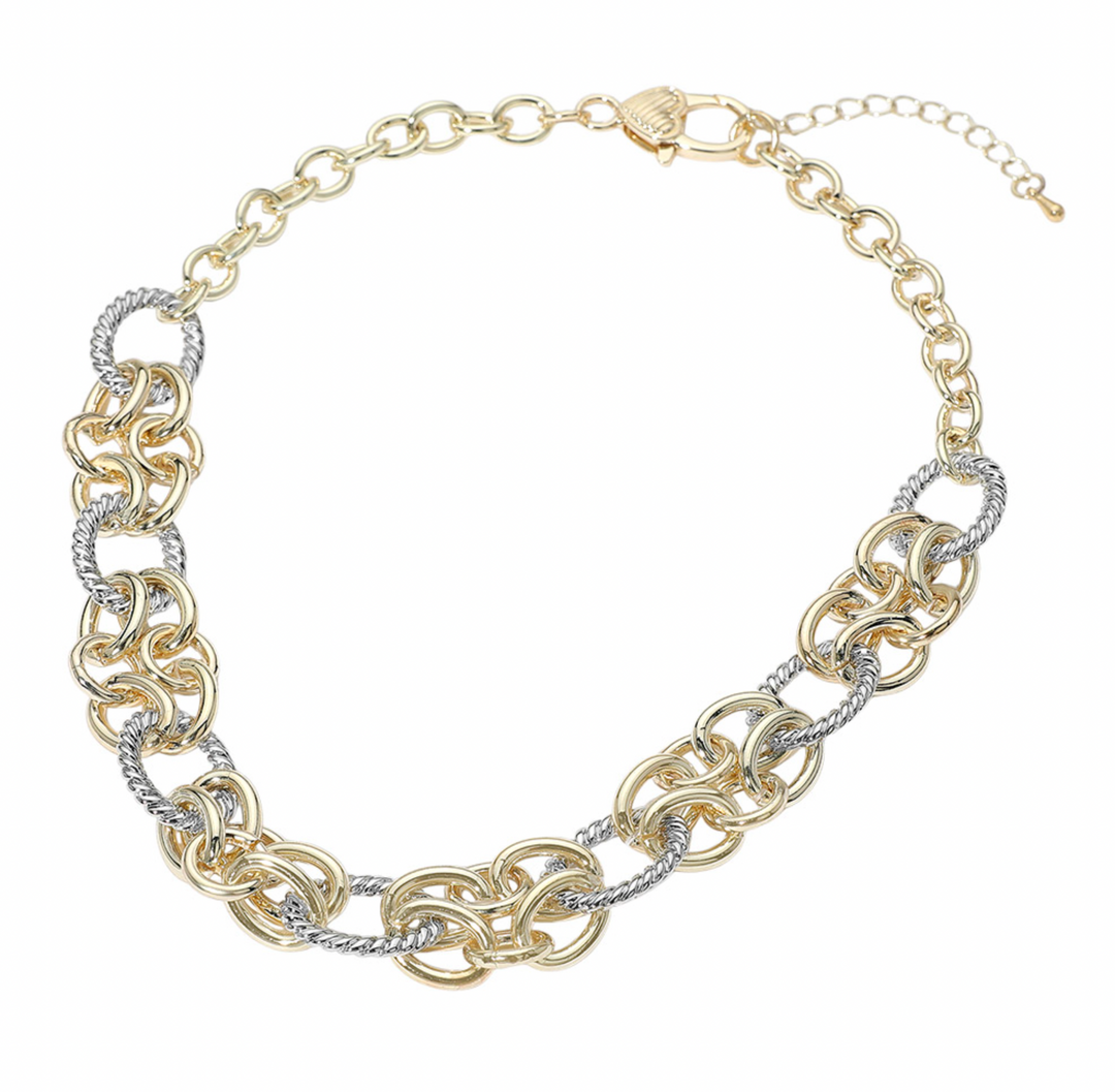 Sami - Two Tone Chunky Textured Chain Link Necklace