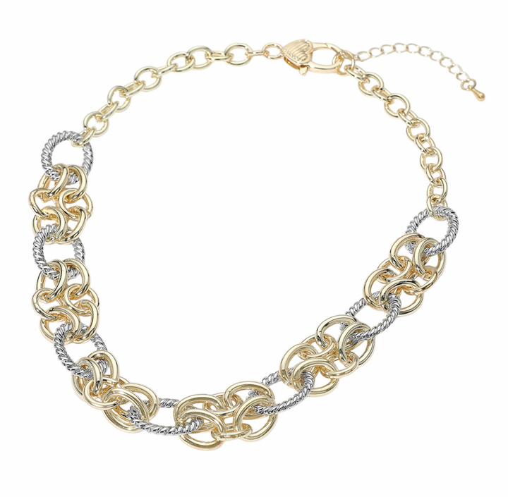 Sami - Two Tone Chunky Textured Chain Link Necklace
