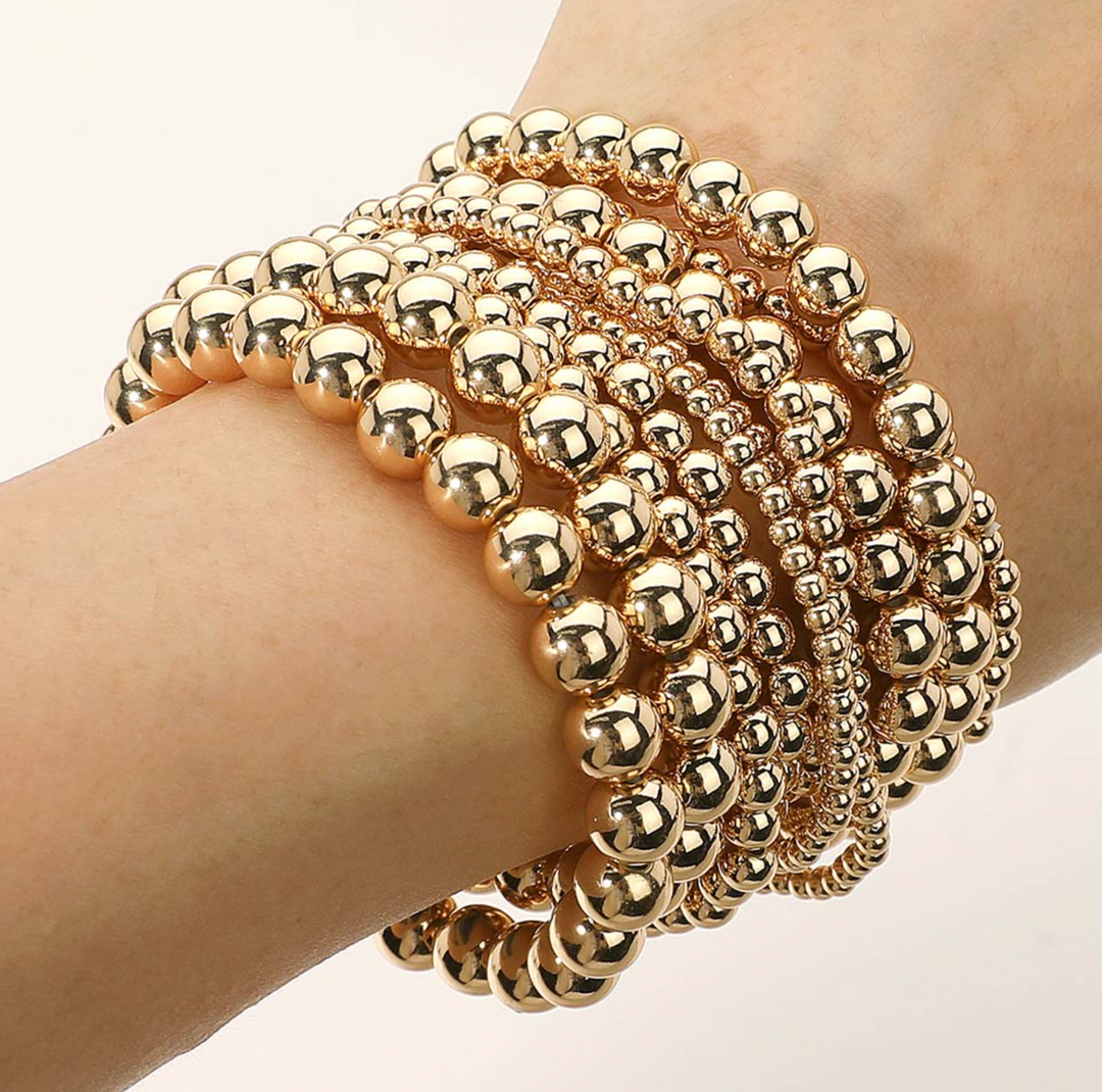 Nikki - Beaded Bracelet Set of 10 (Gold)