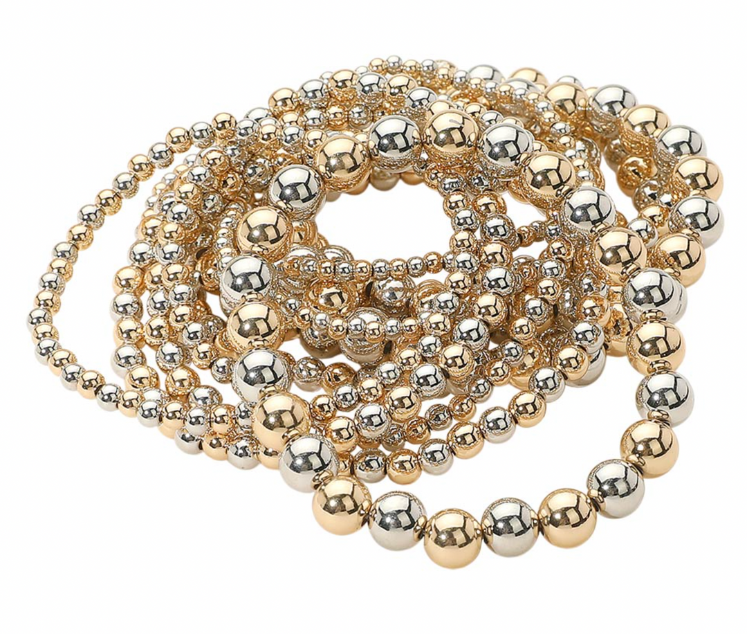 Nikki - Beaded Bracelet Set of 13 (Two Tone)
