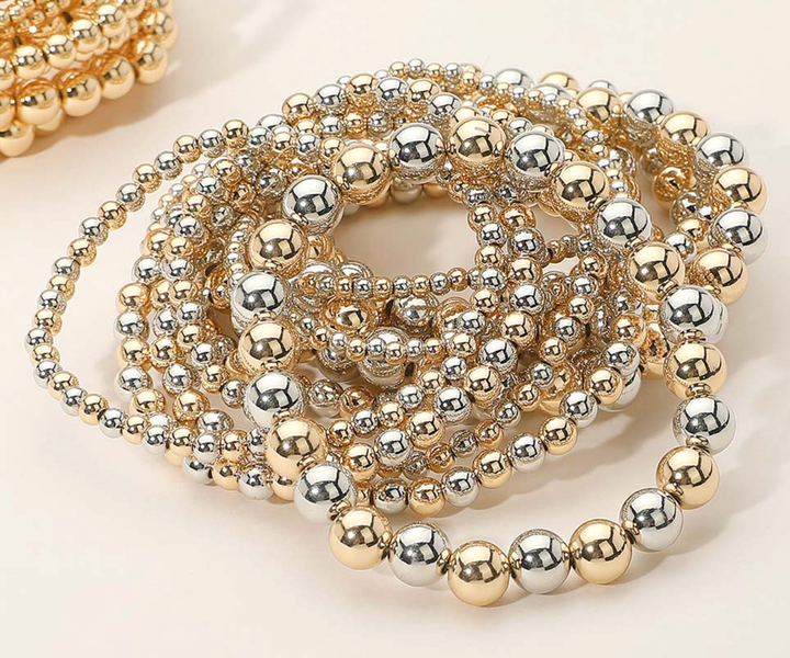 Nikki - Beaded Bracelet Set of 13 (Two Tone)