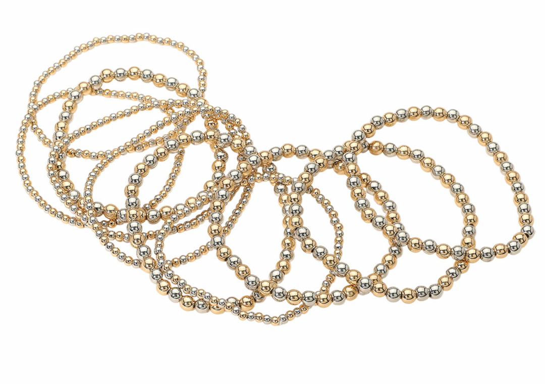 Tia - Metal Beaded Bracelet Set of 10 (Two Tone)