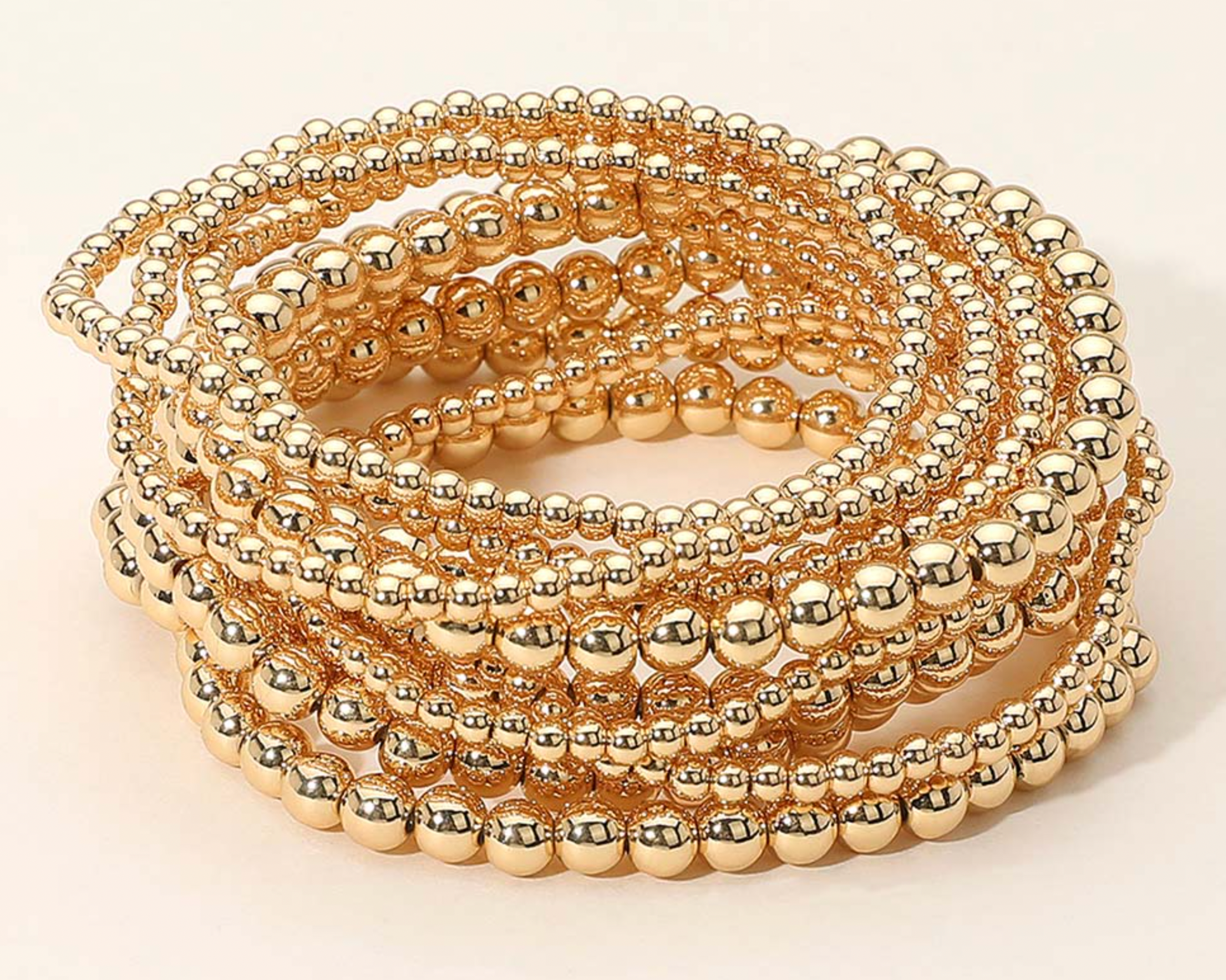 Tia - Metal Beaded Bracelet Set of 10 (Gold)