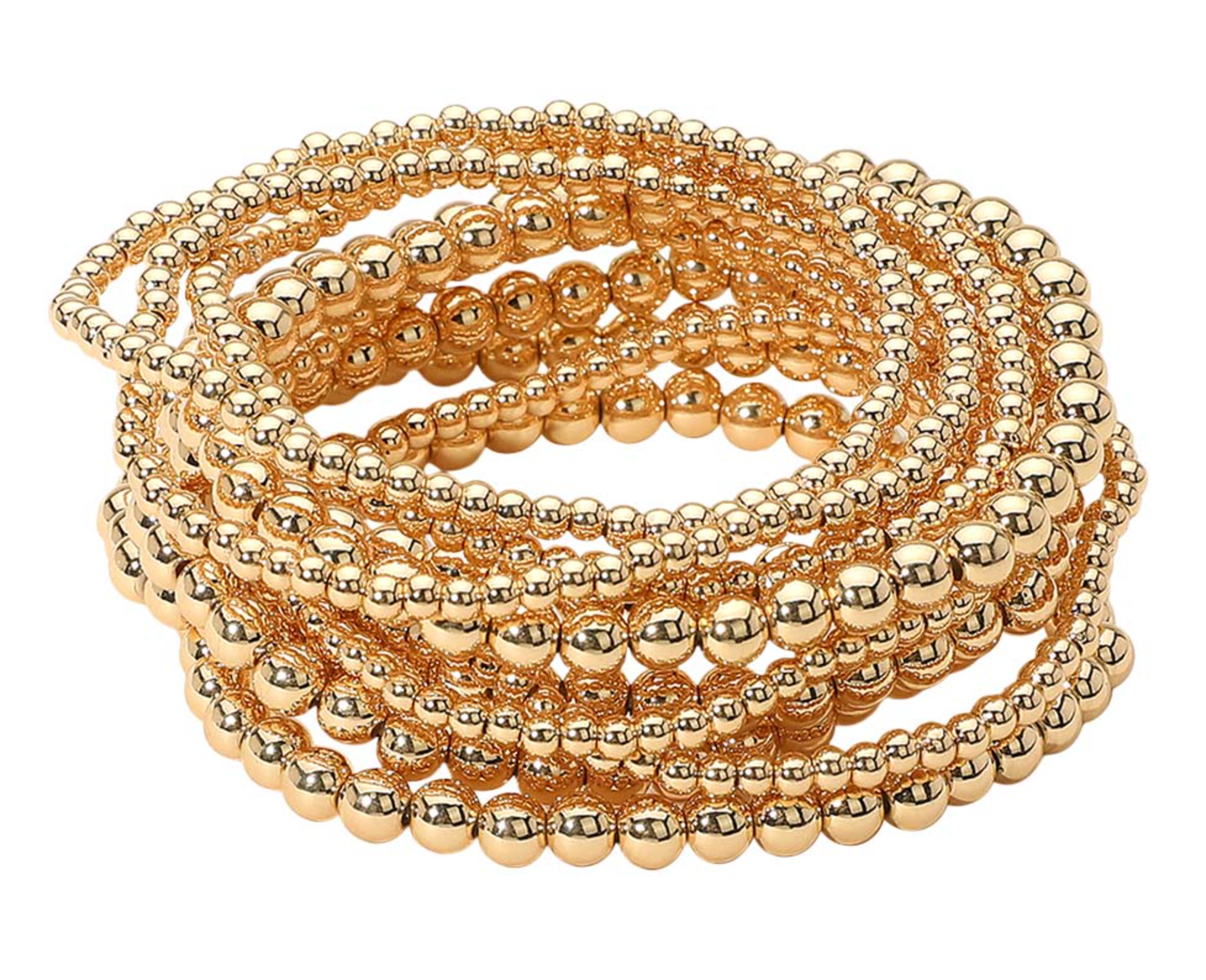 Tia - Metal Beaded Bracelet Set of 10 (Gold)