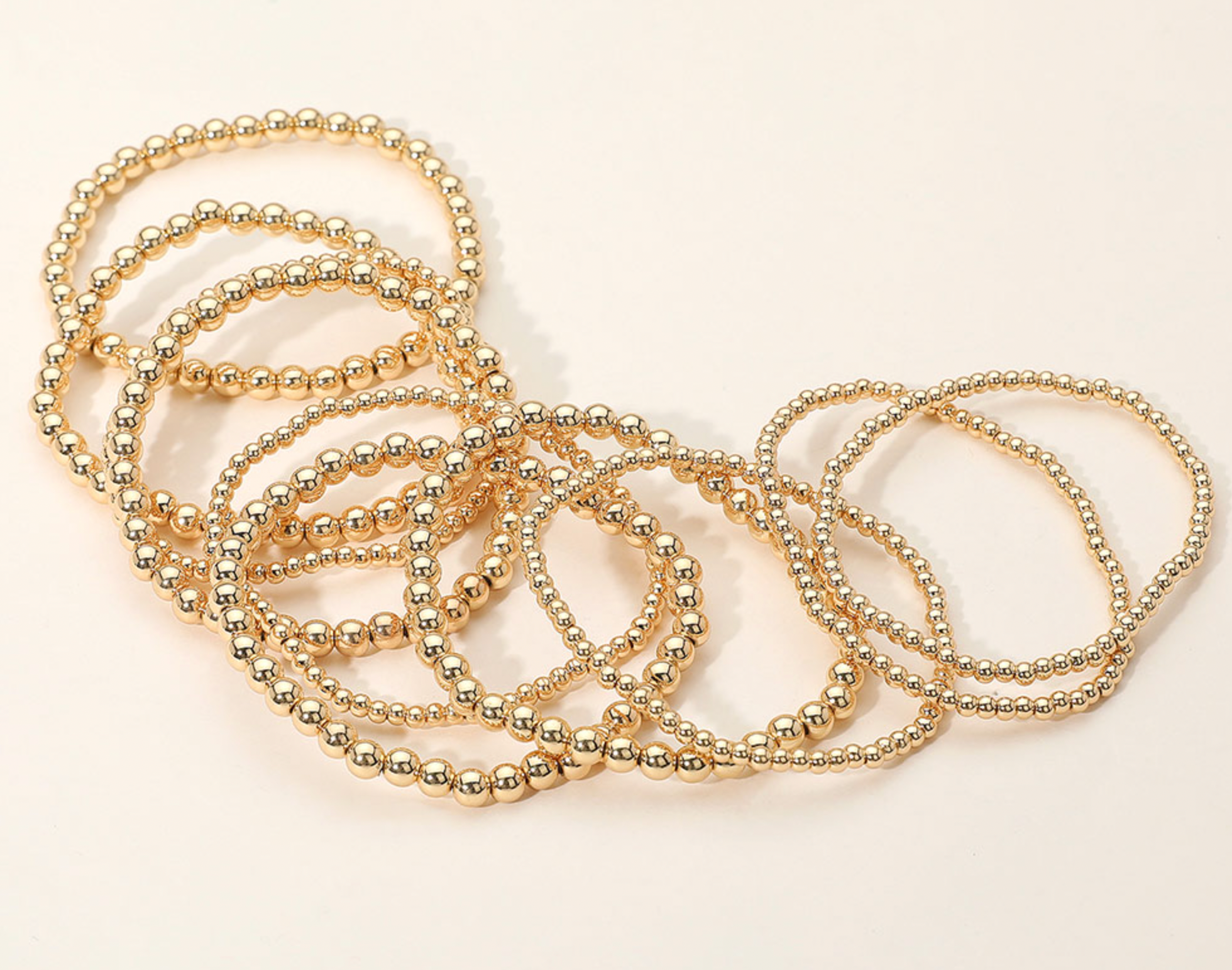 Tia - Metal Beaded Bracelet Set of 10 (Gold)