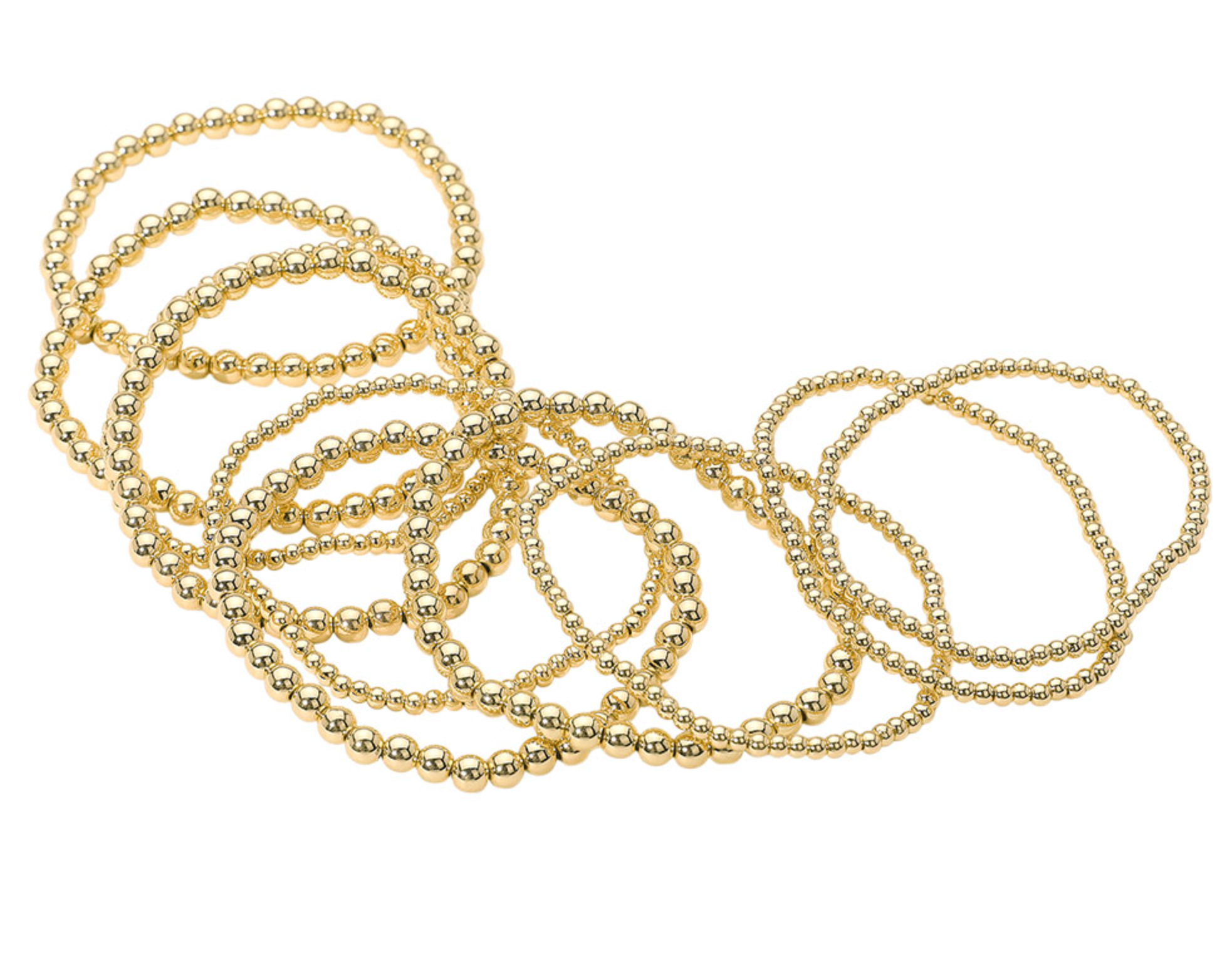 Tia - Metal Beaded Bracelet Set of 10 (Gold)