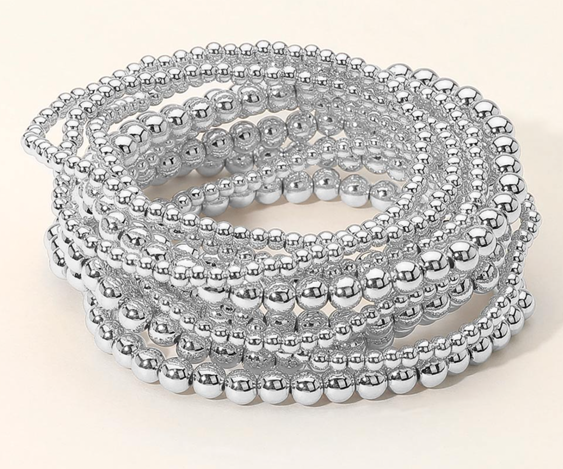 Tia - Metal Beaded Bracelet Set of 10 (Silver)