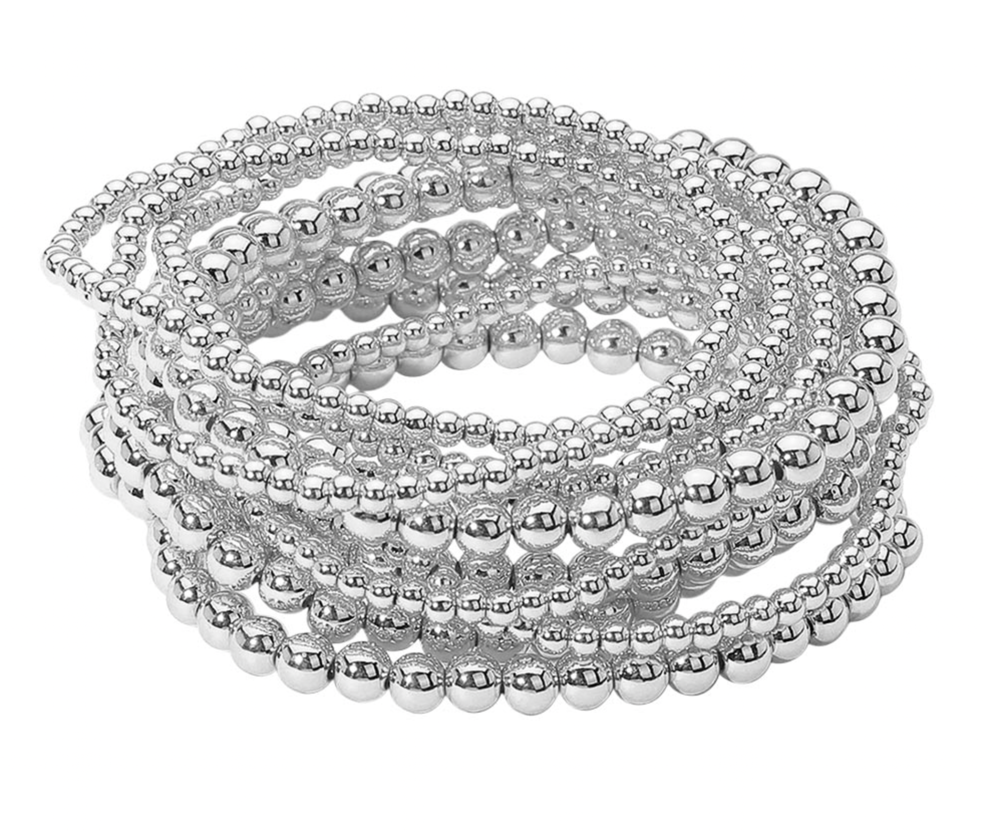 Tia - Metal Beaded Bracelet Set of 10 (Silver)