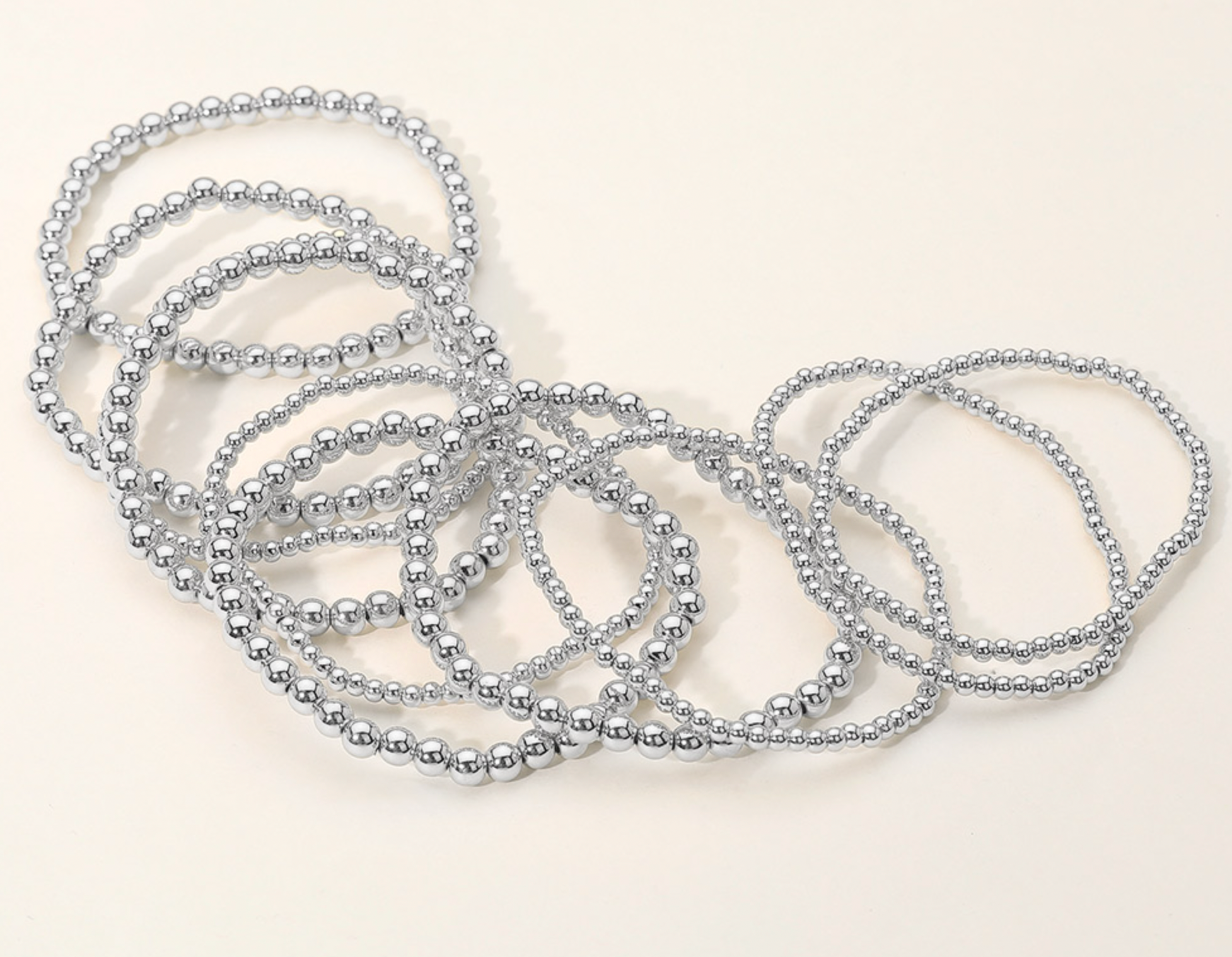 Tia - Metal Beaded Bracelet Set of 10 (Silver)