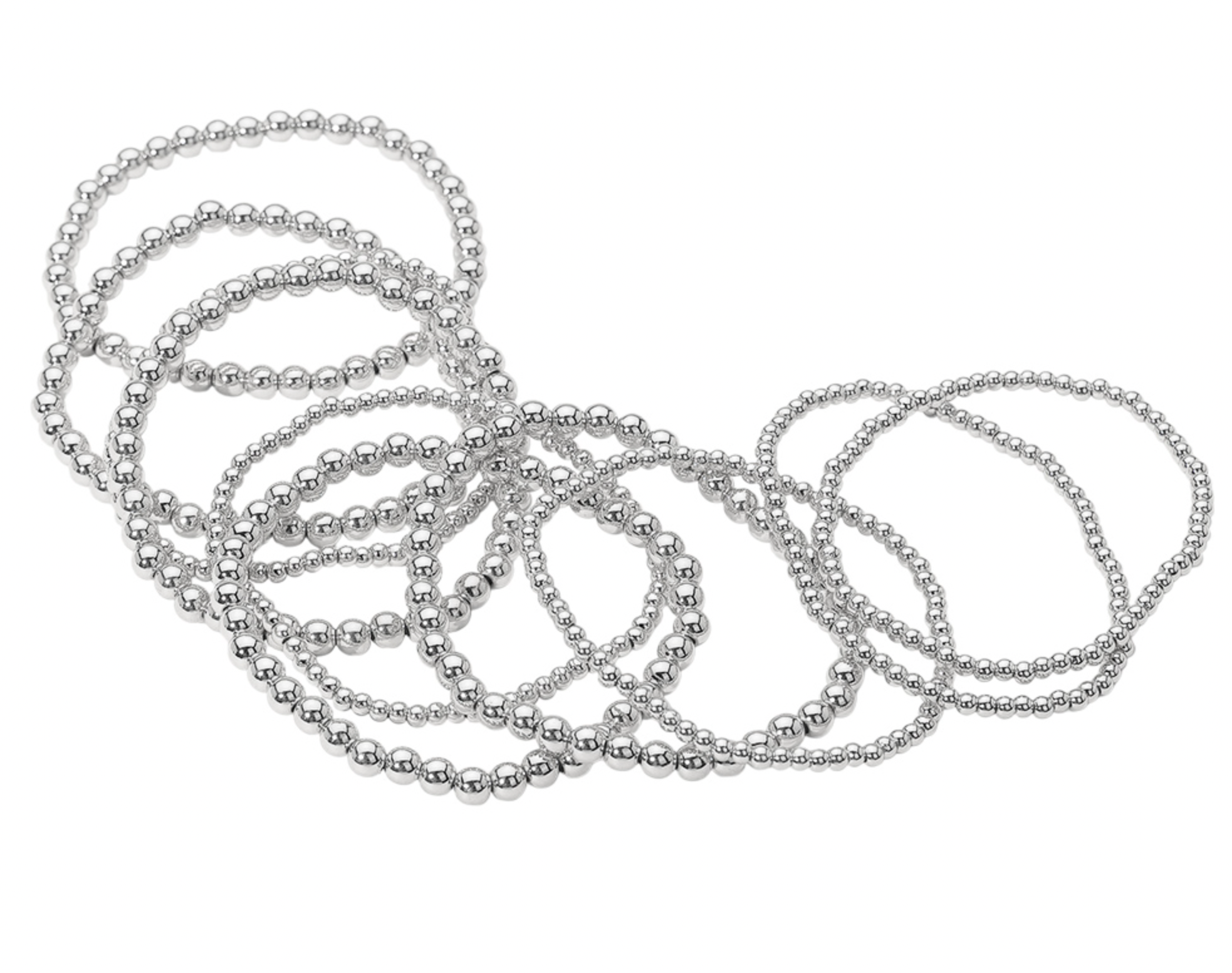 Tia - Metal Beaded Bracelet Set of 10 (Silver)