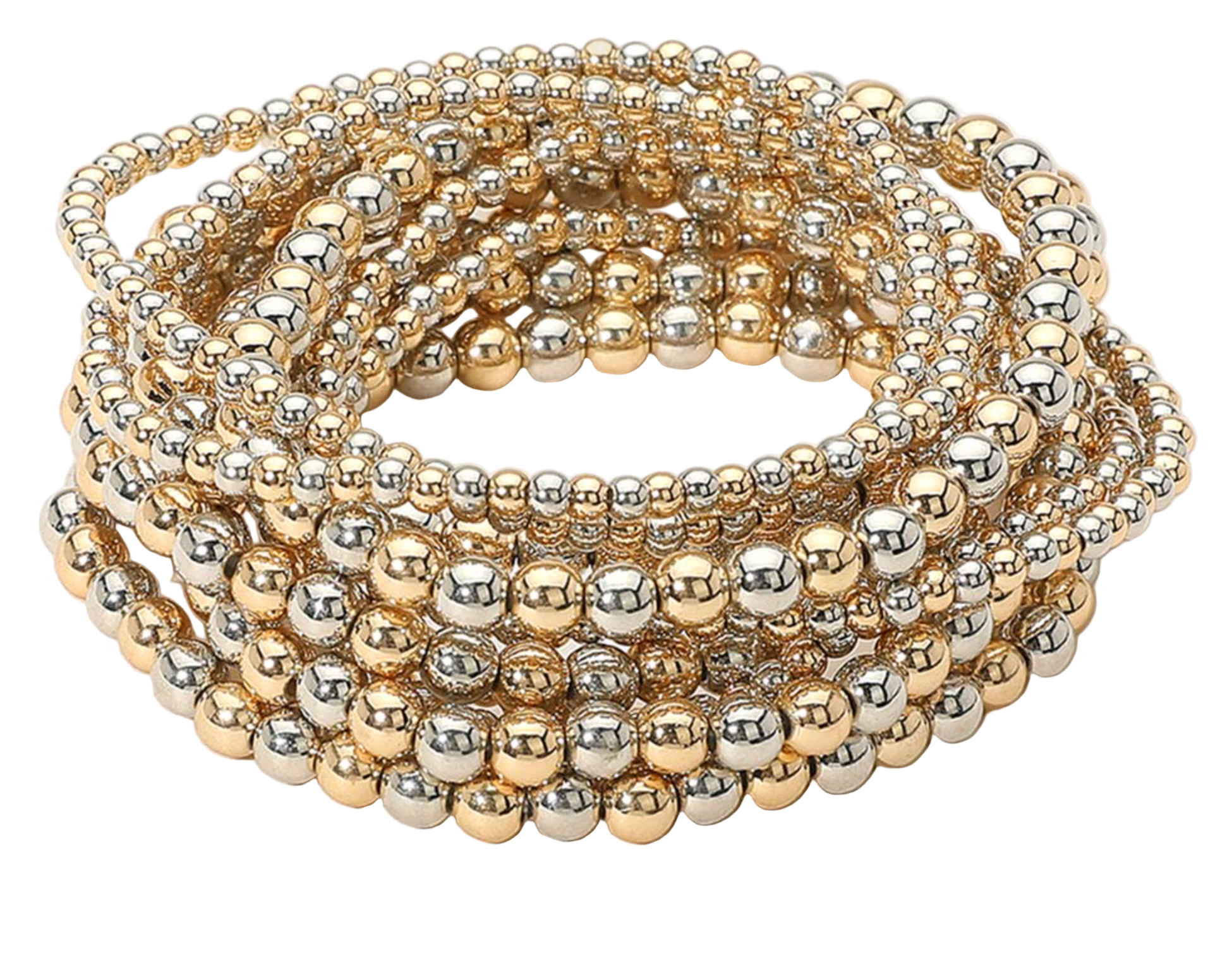 Tia - Metal Beaded Bracelet Set of 10 (Two Tone)