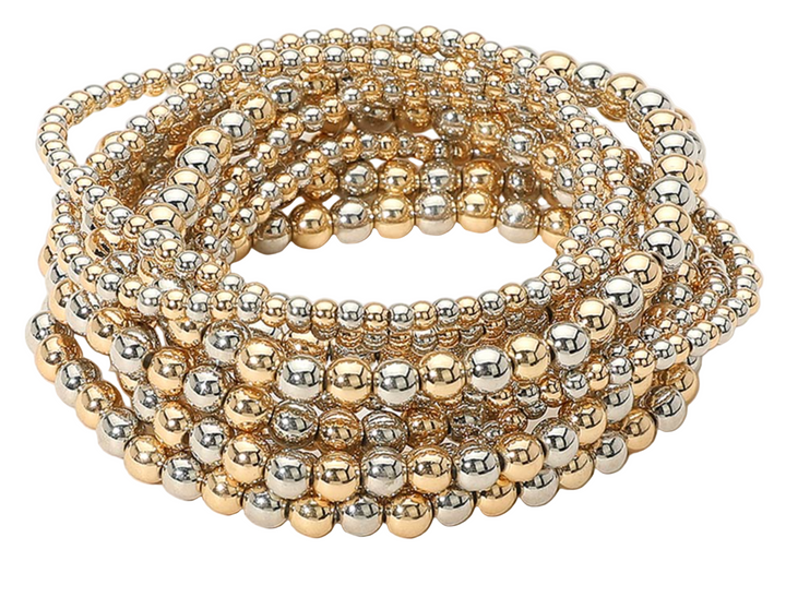 Tia - Metal Beaded Bracelet Set of 10 (Two Tone)