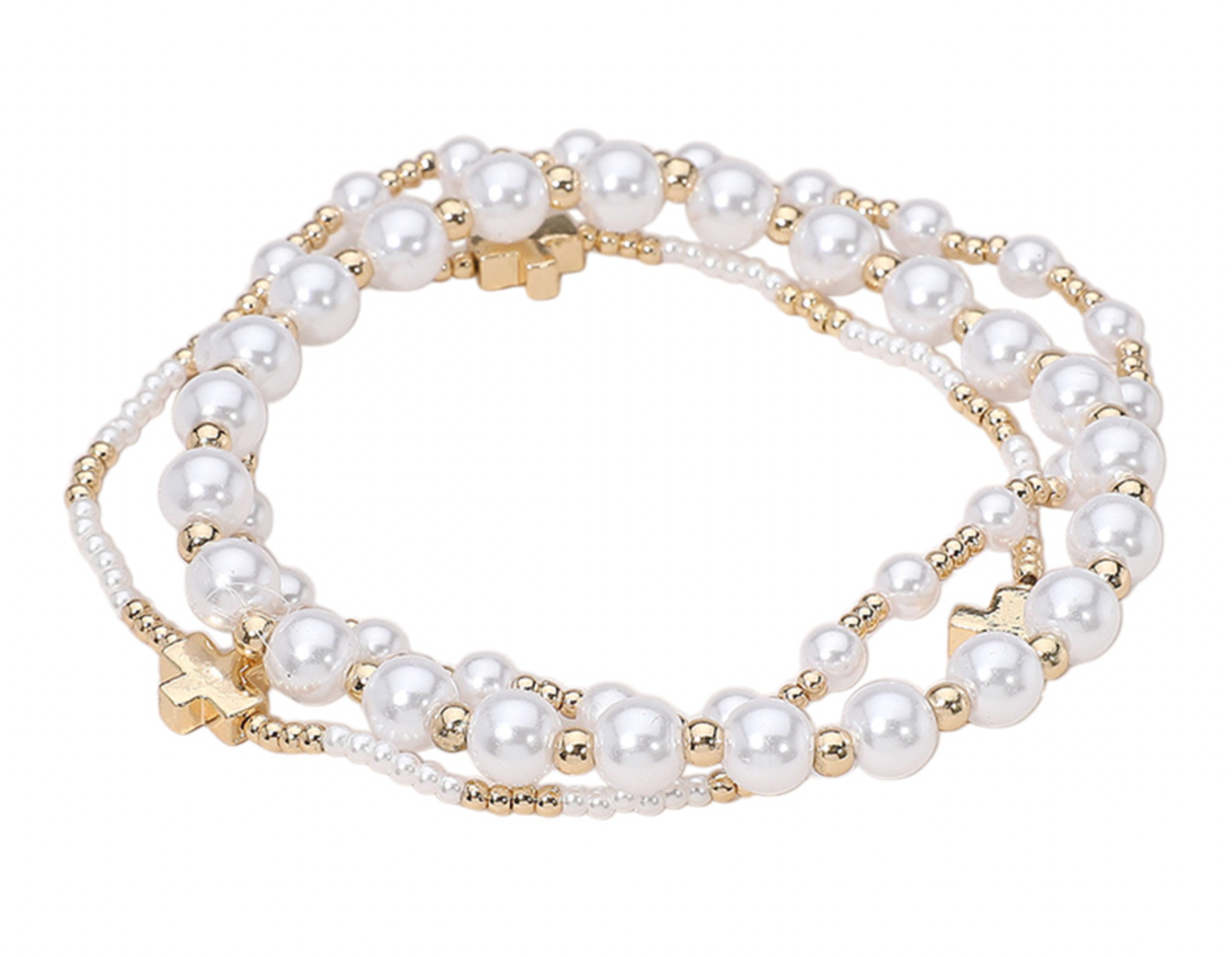 Nora - Cross/Pearl Beaded Bracelet Set of 3