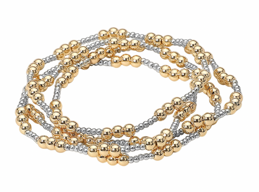 Ella - Beaded Stretch Bracelet Set of 4 (Two Tone)