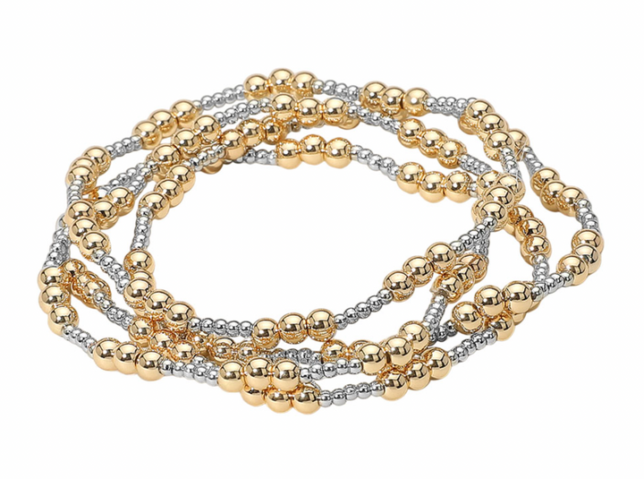Ella - Beaded Stretch Bracelet Set of 4 (Two Tone)
