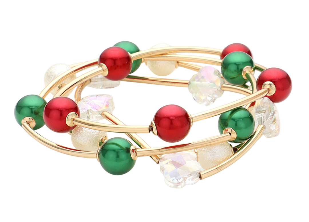 Holli - Festive Holiday Beaded Bracelets Set of 4
