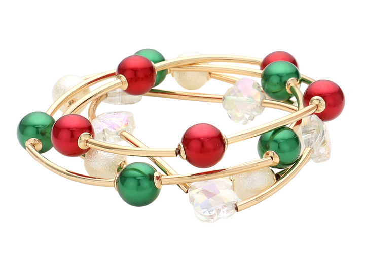 Holli - Festive Holiday Beaded Bracelets Set of 4