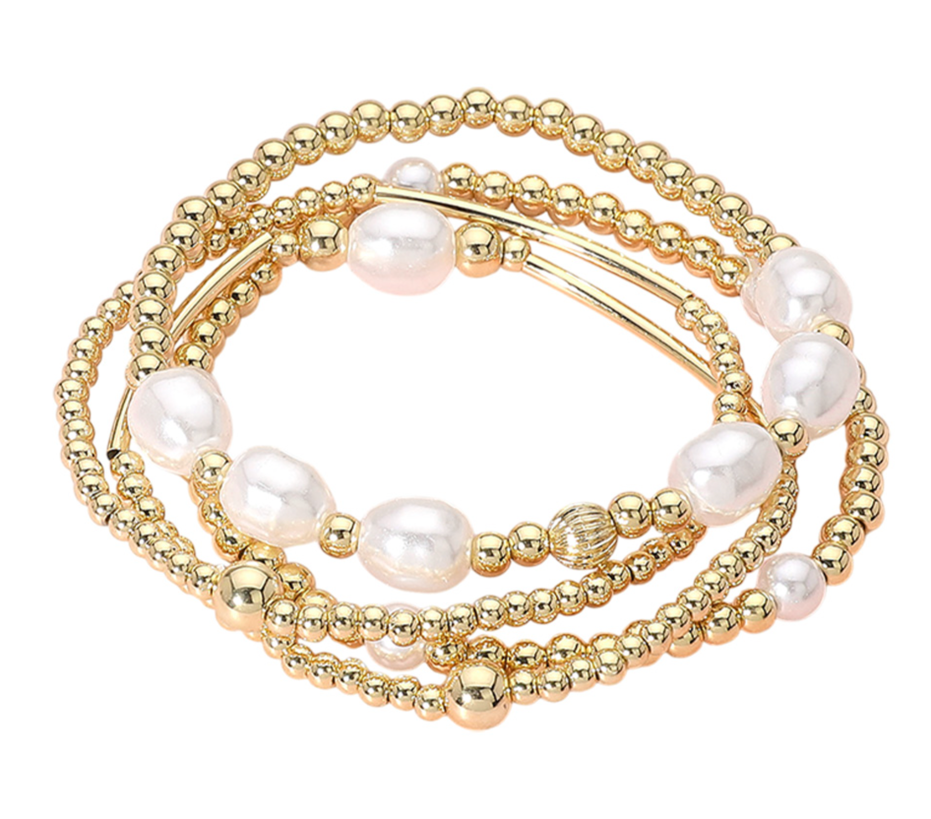 Lila - Pearl Gold Beaded Bracelet Set of 4