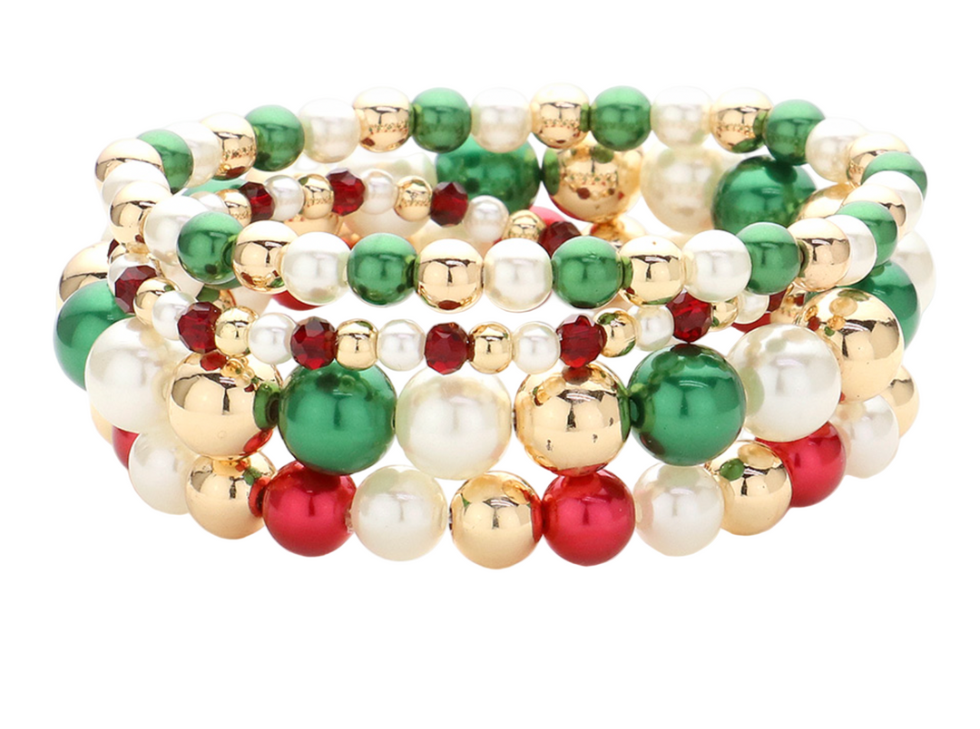 Lena - Festive Holiday Beaded Bracelet Set of 4