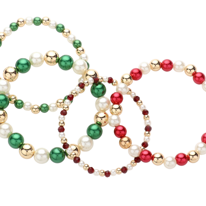 Lena - Festive Holiday Beaded Bracelet Set of 4