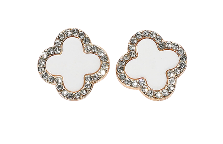 Blaire - Rhinestone Clover Earrings (White)