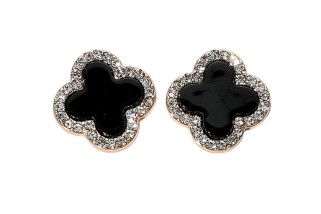 Blaire - Rhinestone Clover Earrings (Black)