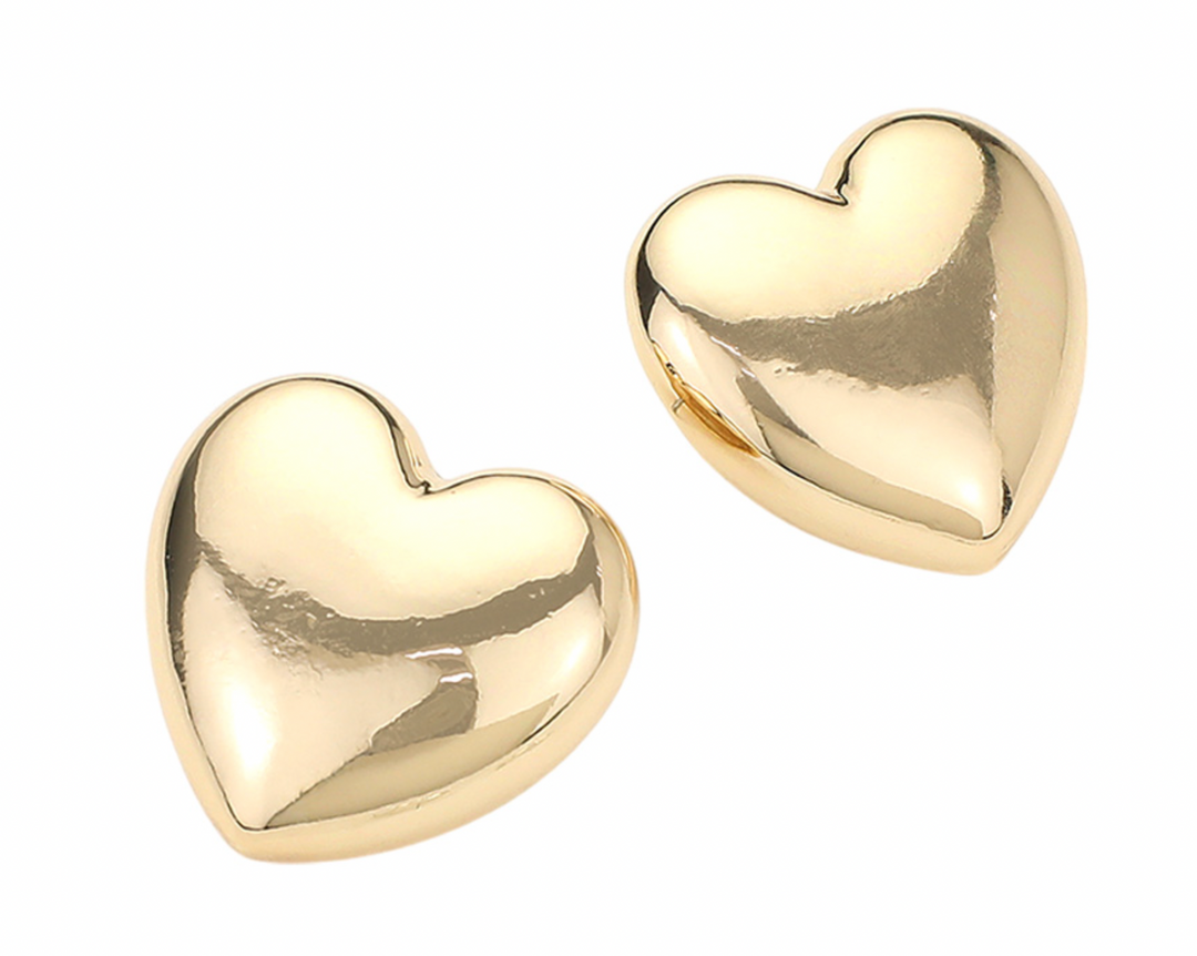 Talia - Gold Puff Heart Earrings