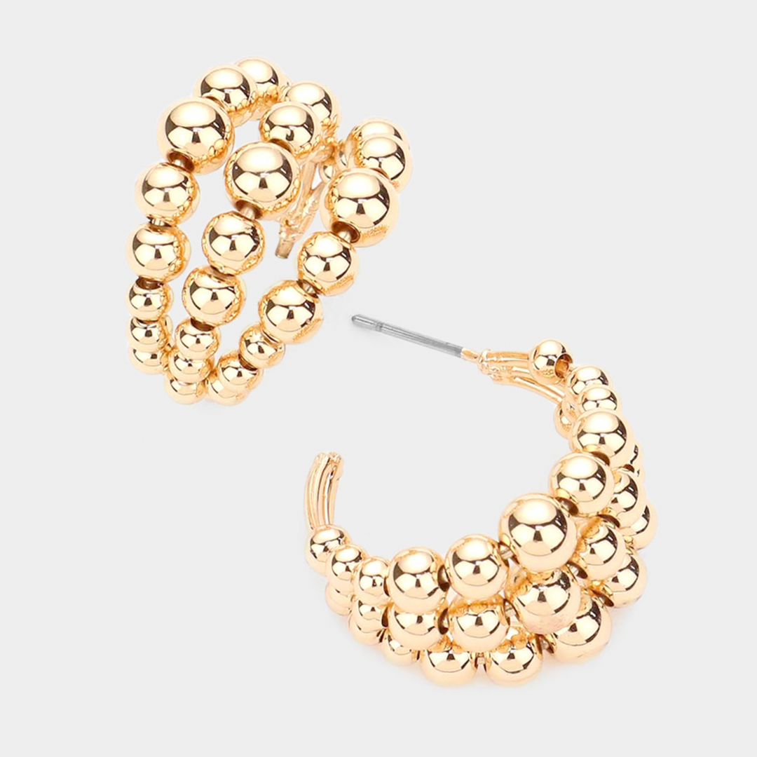 Hallie - Gold Beaded Triple Hoop Earrings