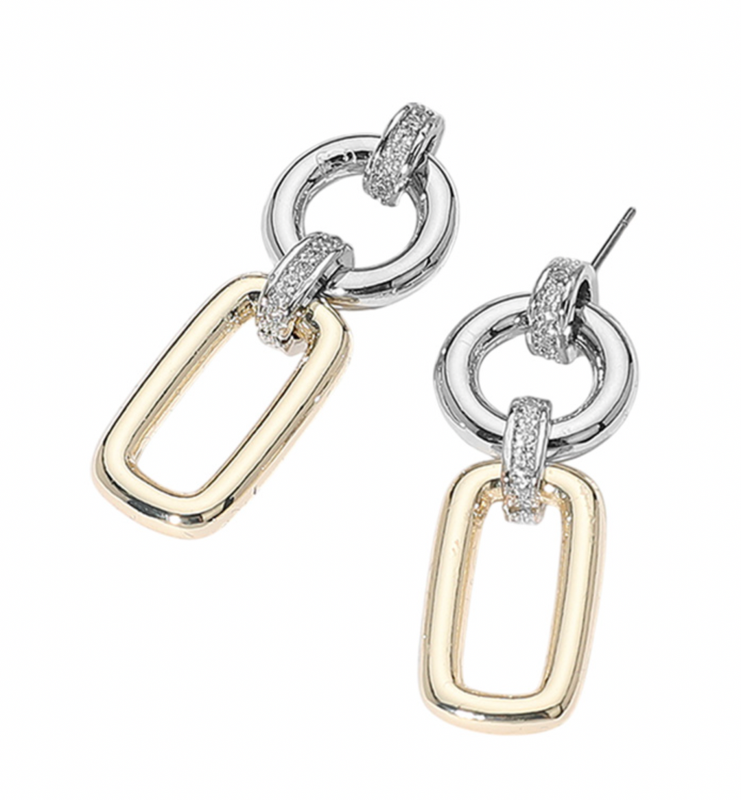 Kylie - Two Tone Pave Dangle Earrings