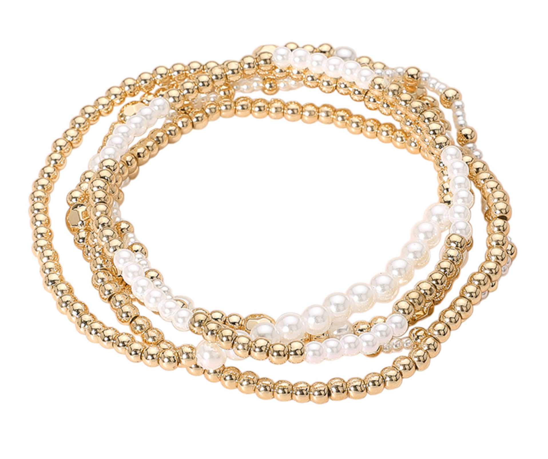 Nova - Pearl & Gold Beaded Bracelet Set