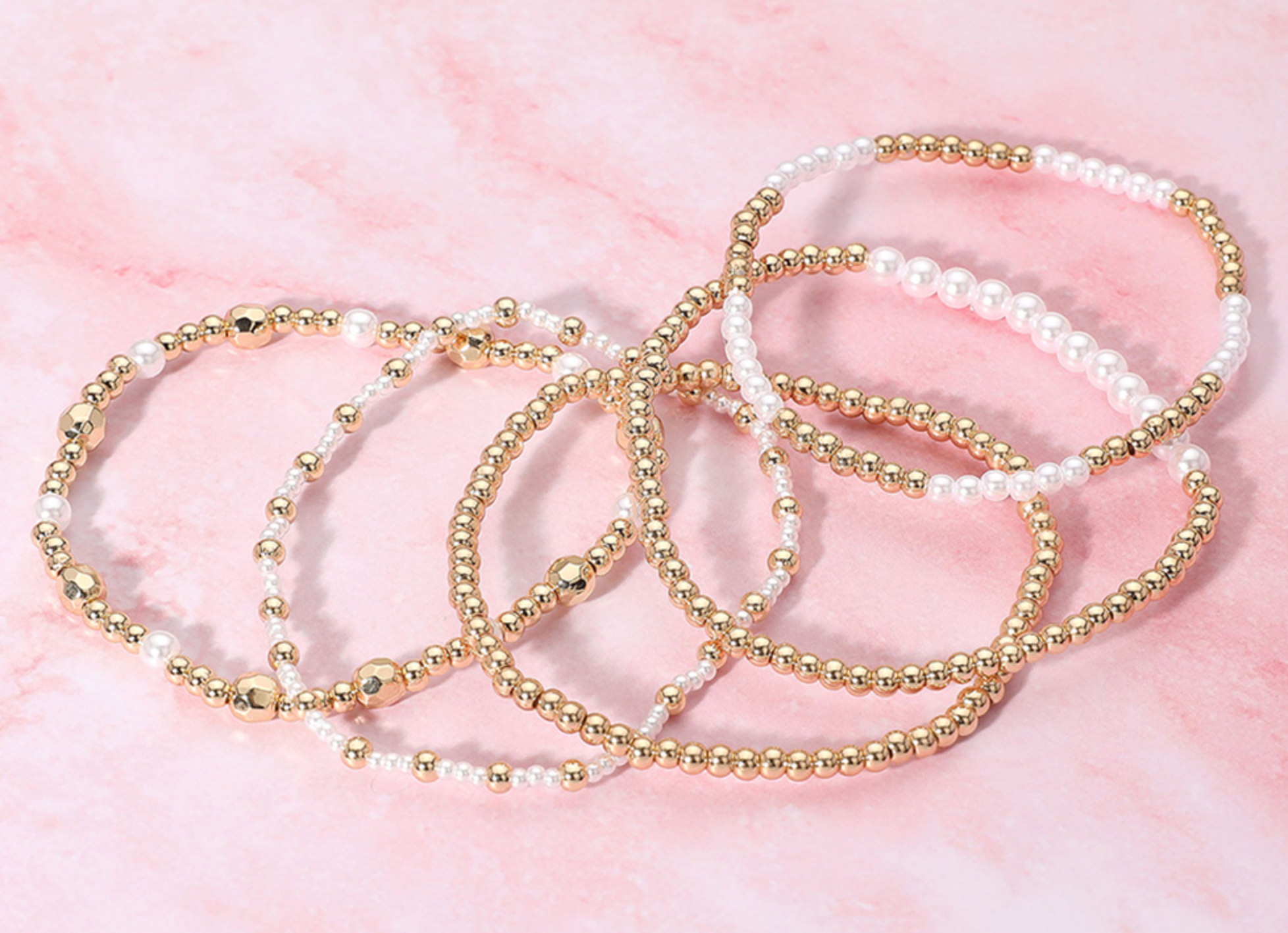 Nova - Pearl & Gold Beaded Bracelet Set