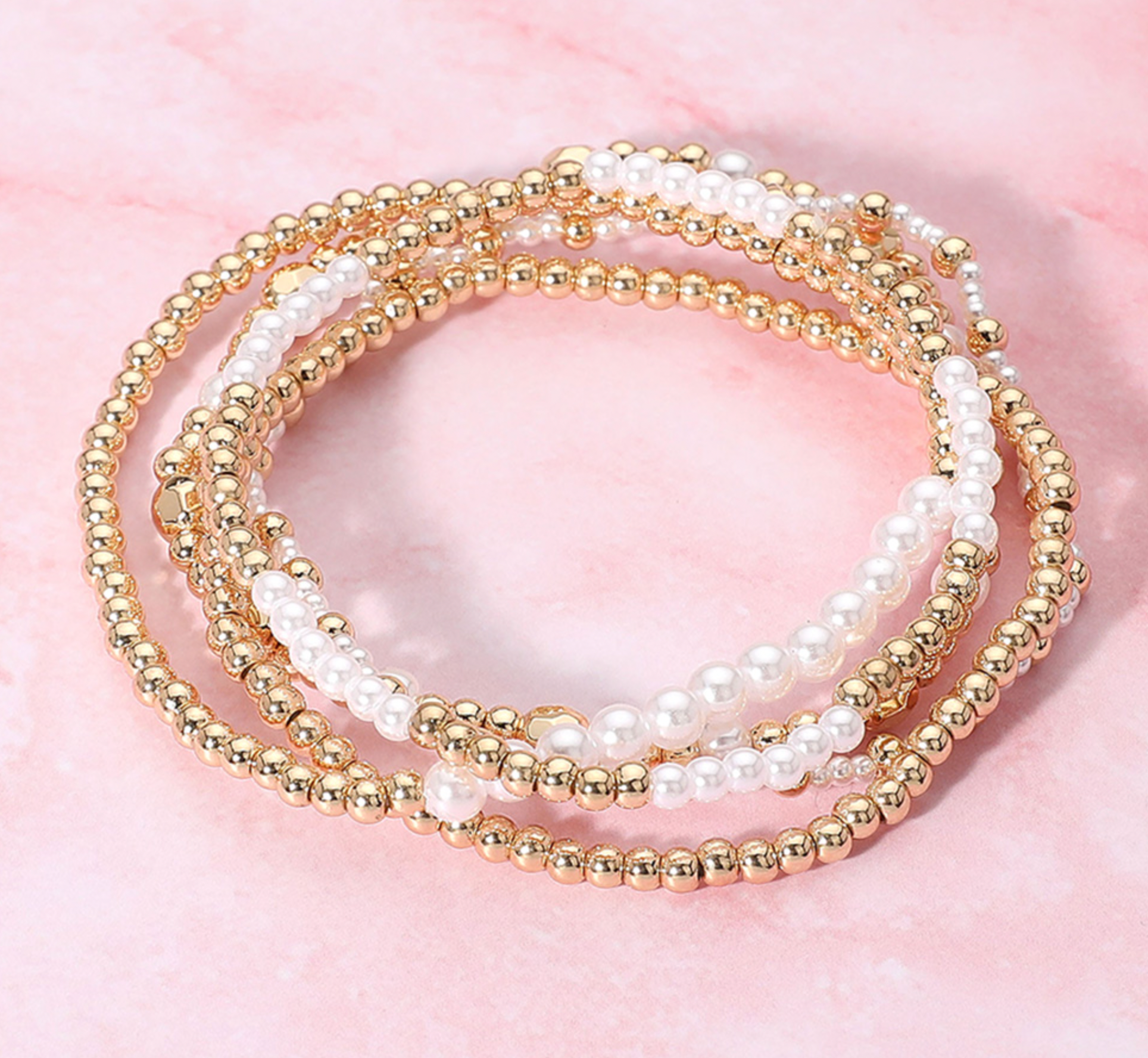 Nova - Pearl & Gold Beaded Bracelet Set