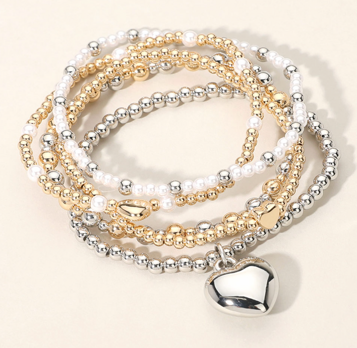 Kira - Puffy Heart Two Tone Bracelet Set
