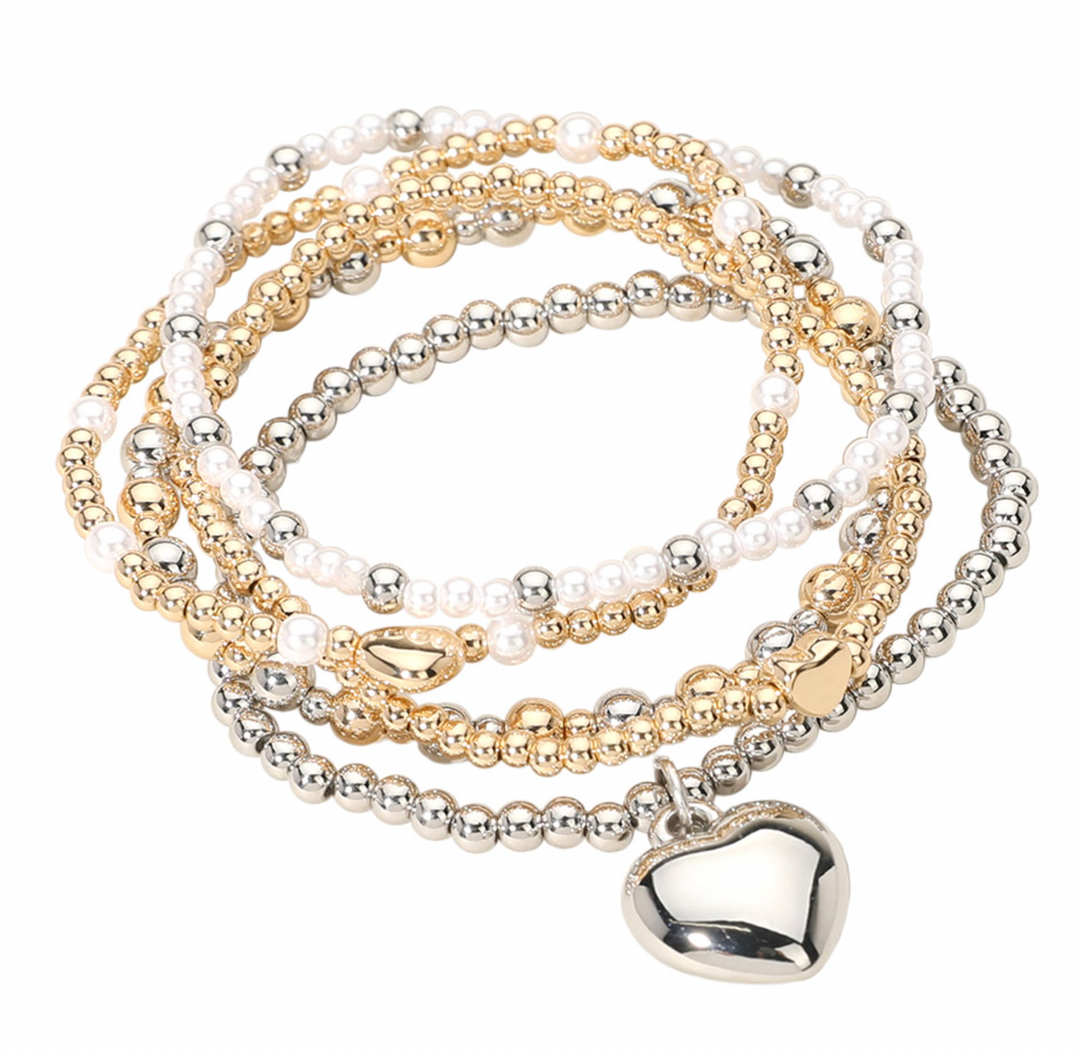Kira - Puffy Heart Two Tone Bracelet Set