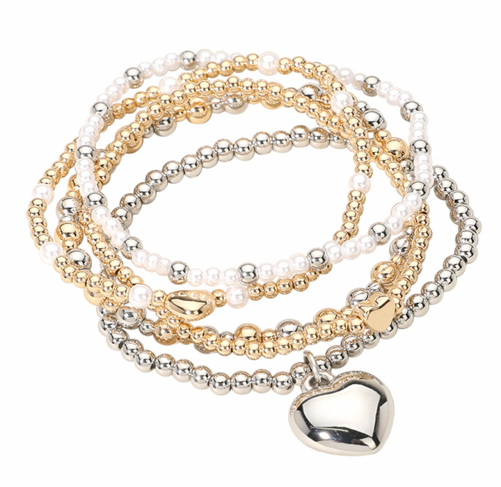Kira - Puffy Heart Two Tone Bracelet Set