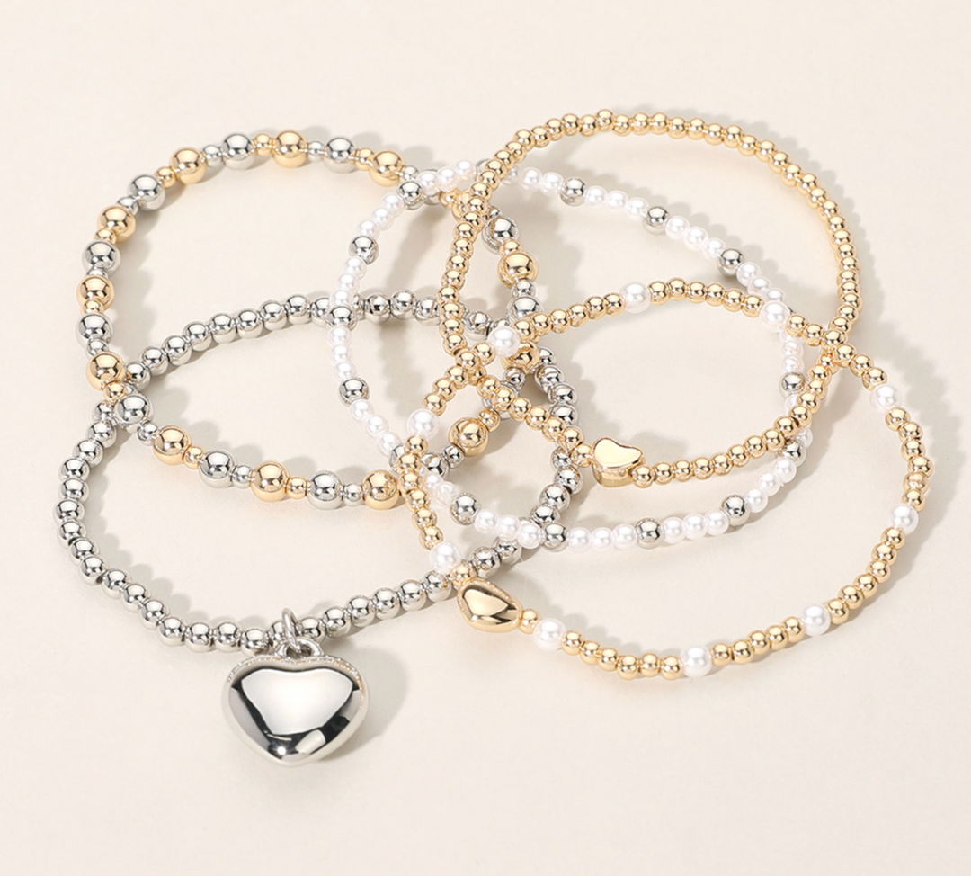 Kira - Puffy Heart Two Tone Bracelet Set