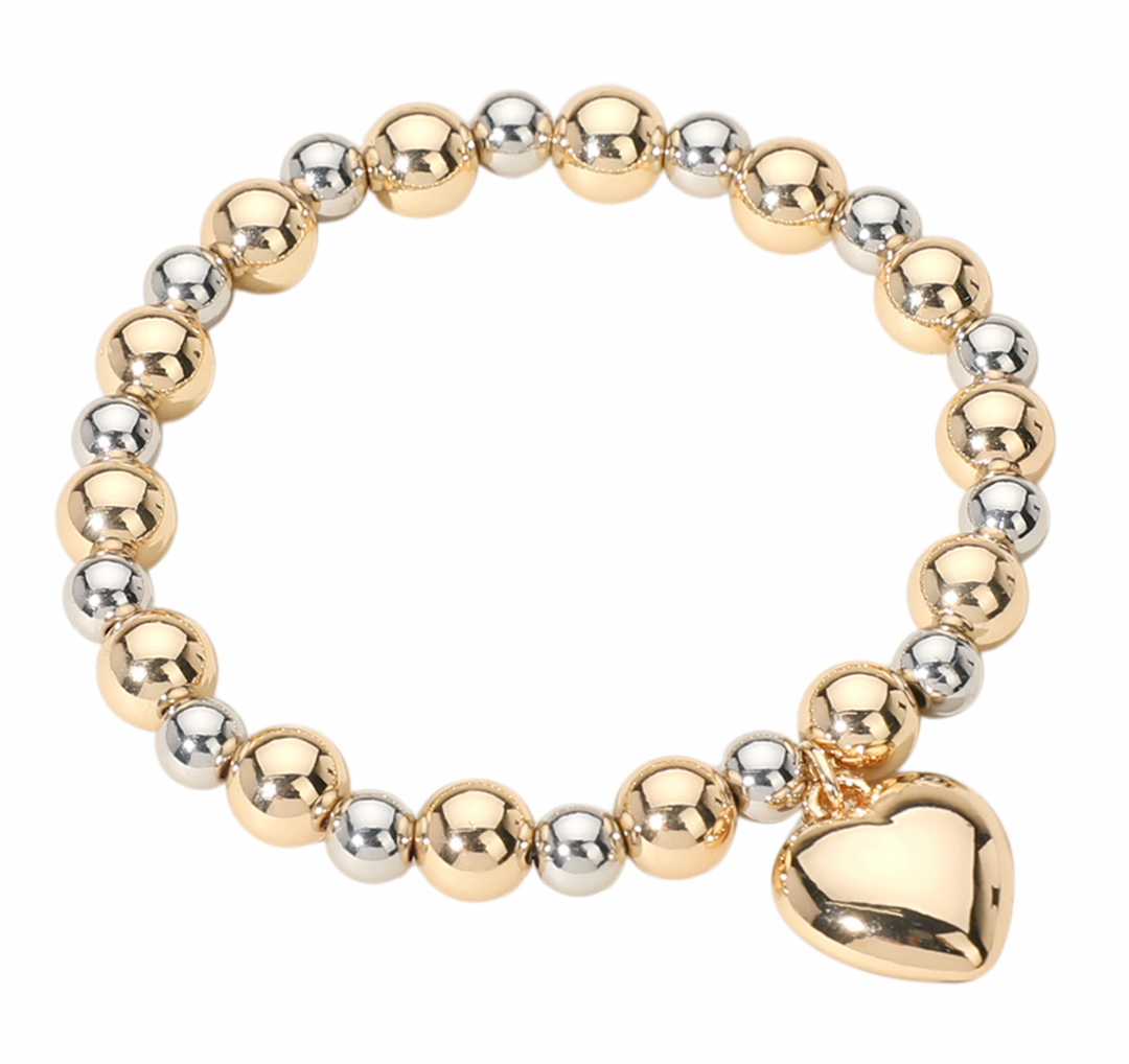 Ivy - Puff Heart Two Tone Beaded Bracelet