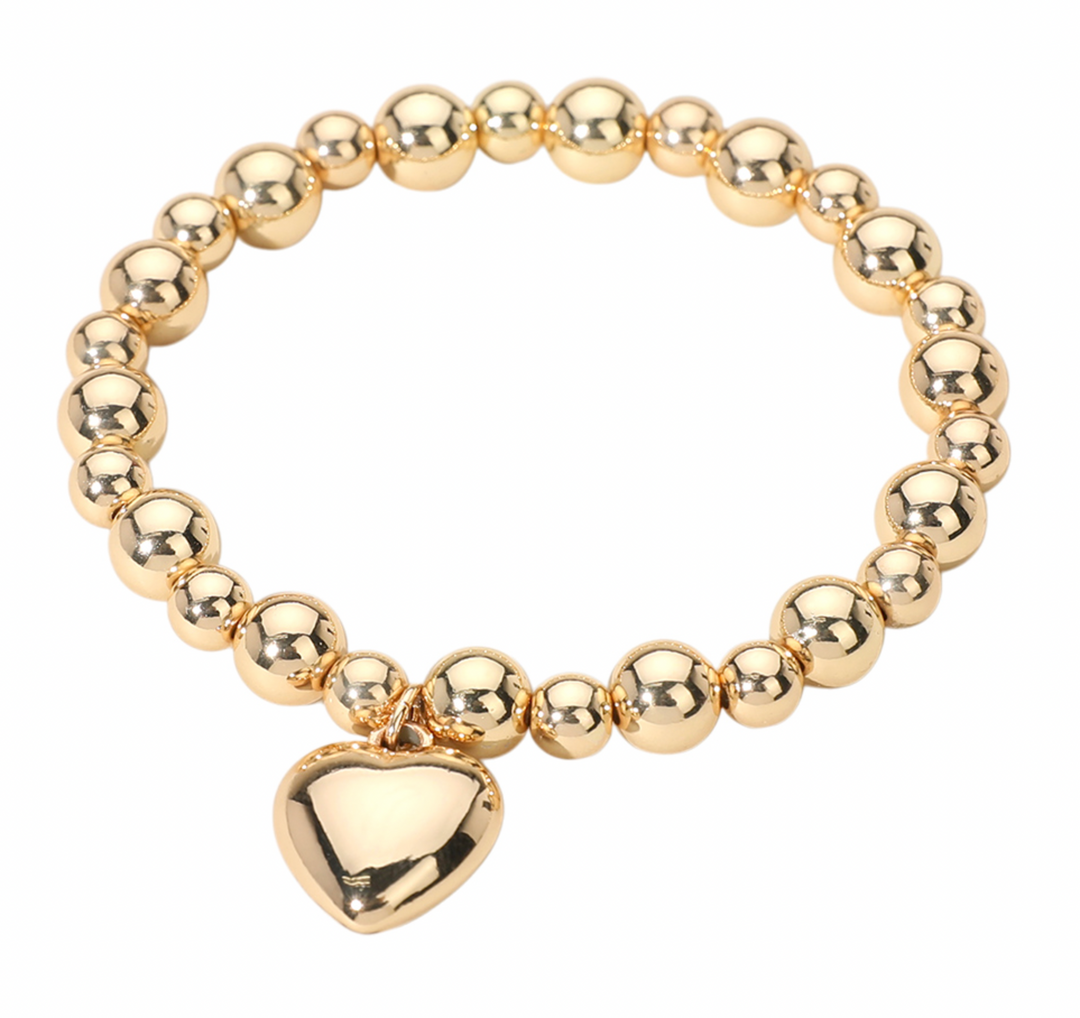 Ivy - Puff Heart Gold Beaded Bracelet